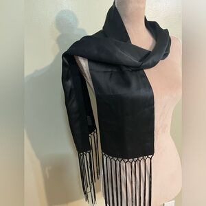 Cejon Womens Black Fringe 100% Silk Scarf
